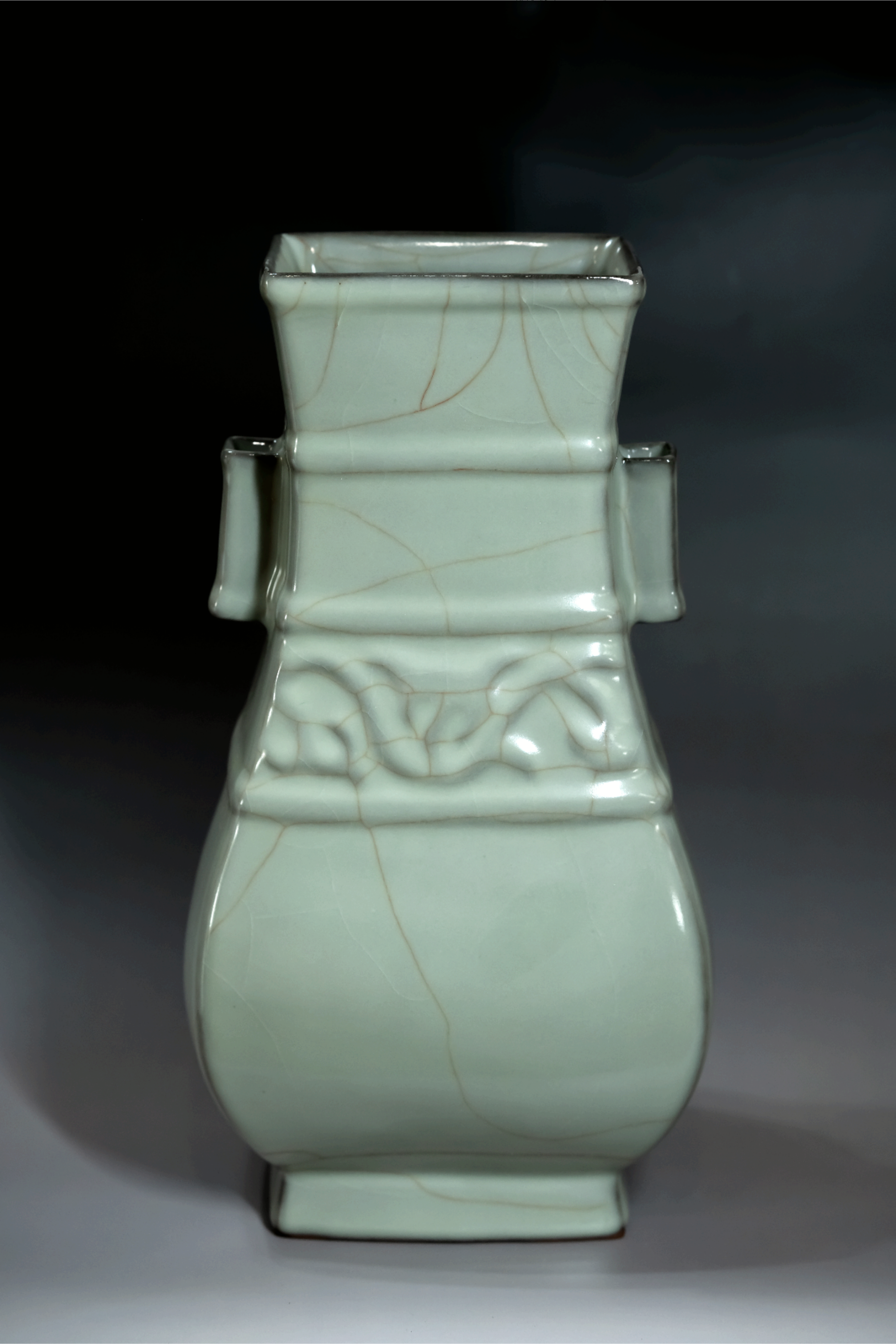 Kaifeng Guan Porcelain - Square Vase with Pierced Ears (from Henan)